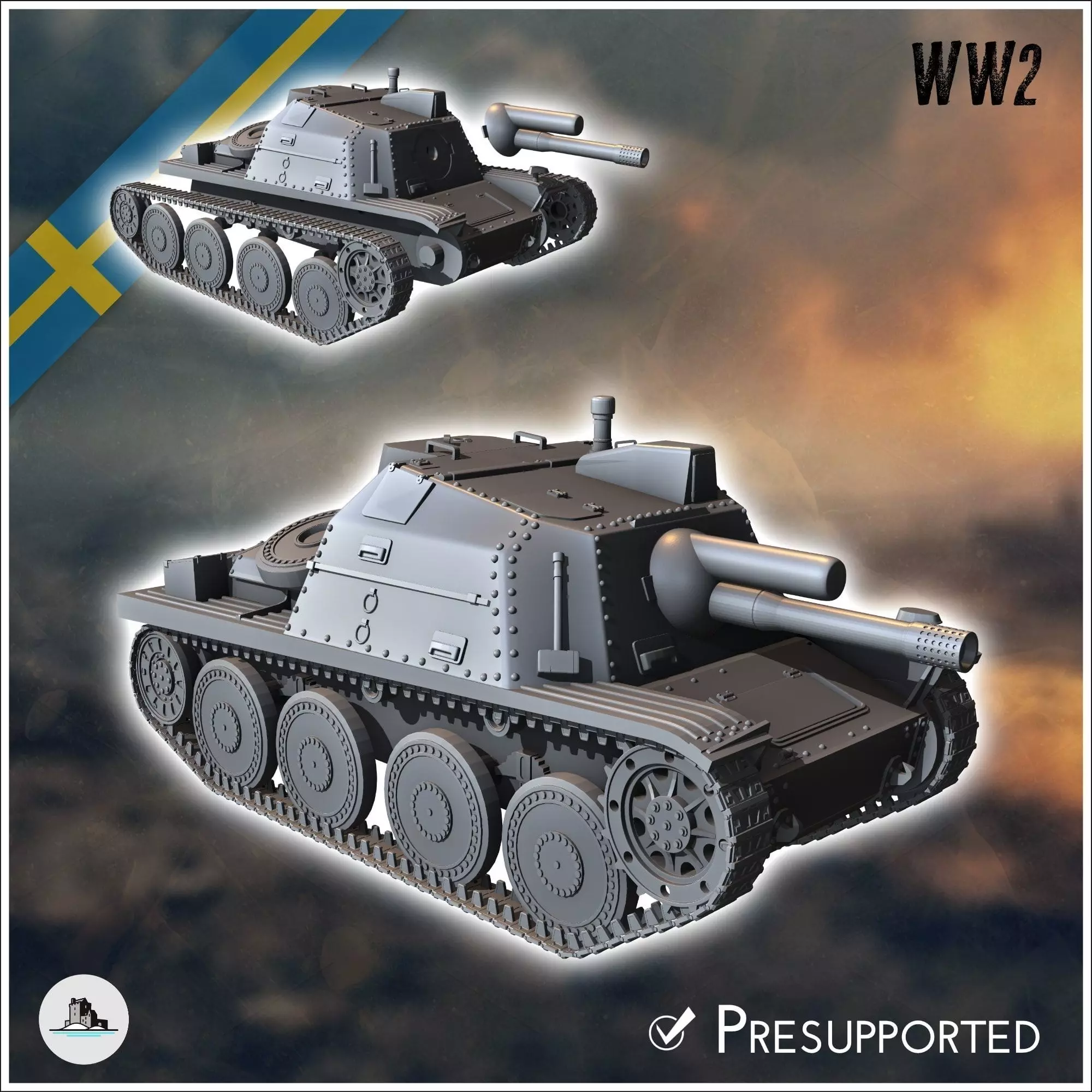 Stormartillerivagn Sav m43 Swedish assault gun - miniatures tabl 3D print model_0