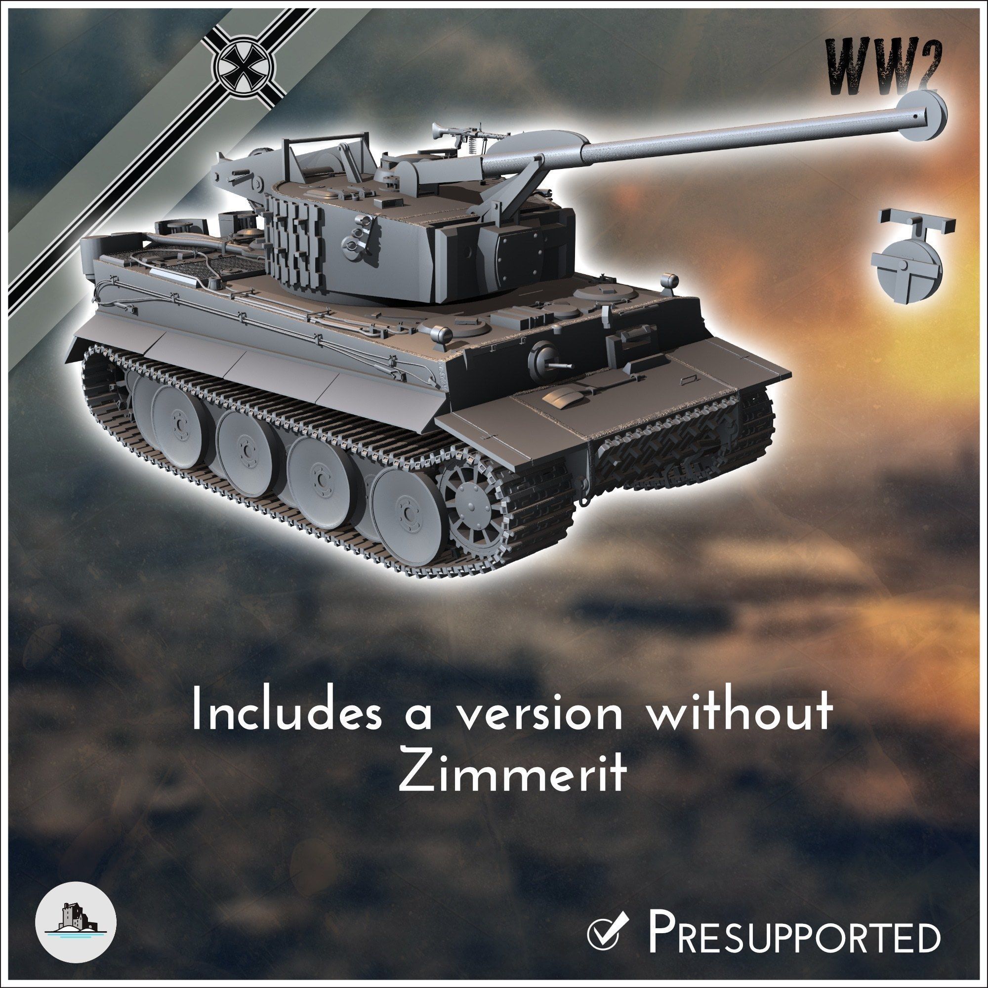 Panzer VI Tiger Ausf E Bergetiger heavy engineering tank - minia 3D print model_5