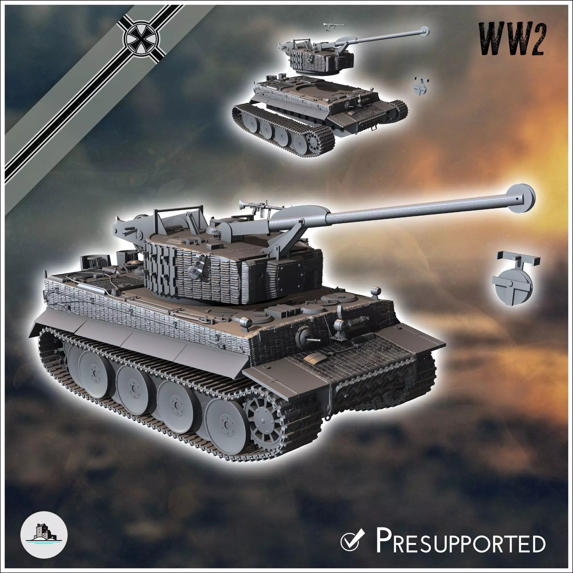 Panzer VI Tiger Ausf E Bergetiger heavy engineering tank - minia 3D print model_0