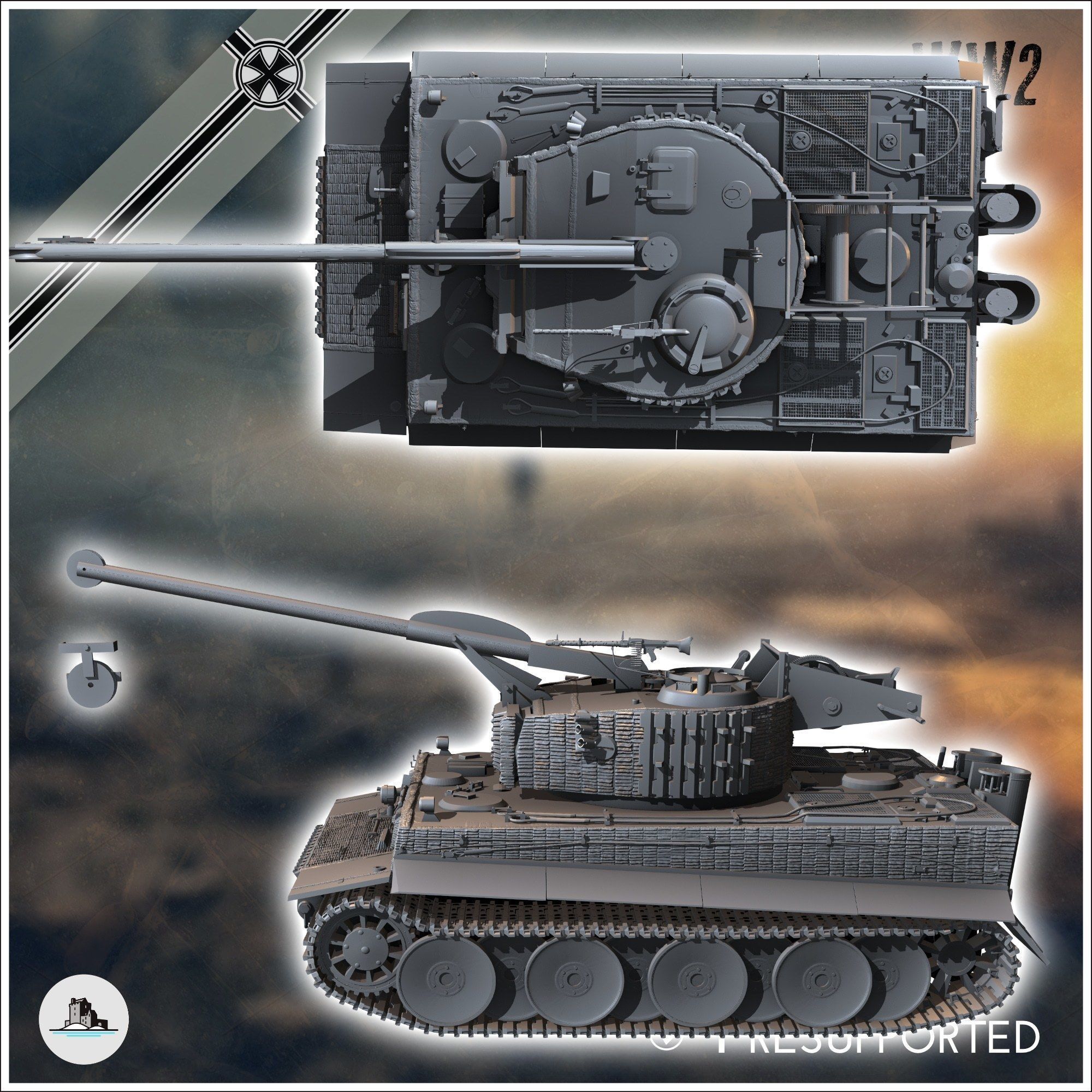 Panzer VI Tiger Ausf E Bergetiger heavy engineering tank - minia 3D print model_3