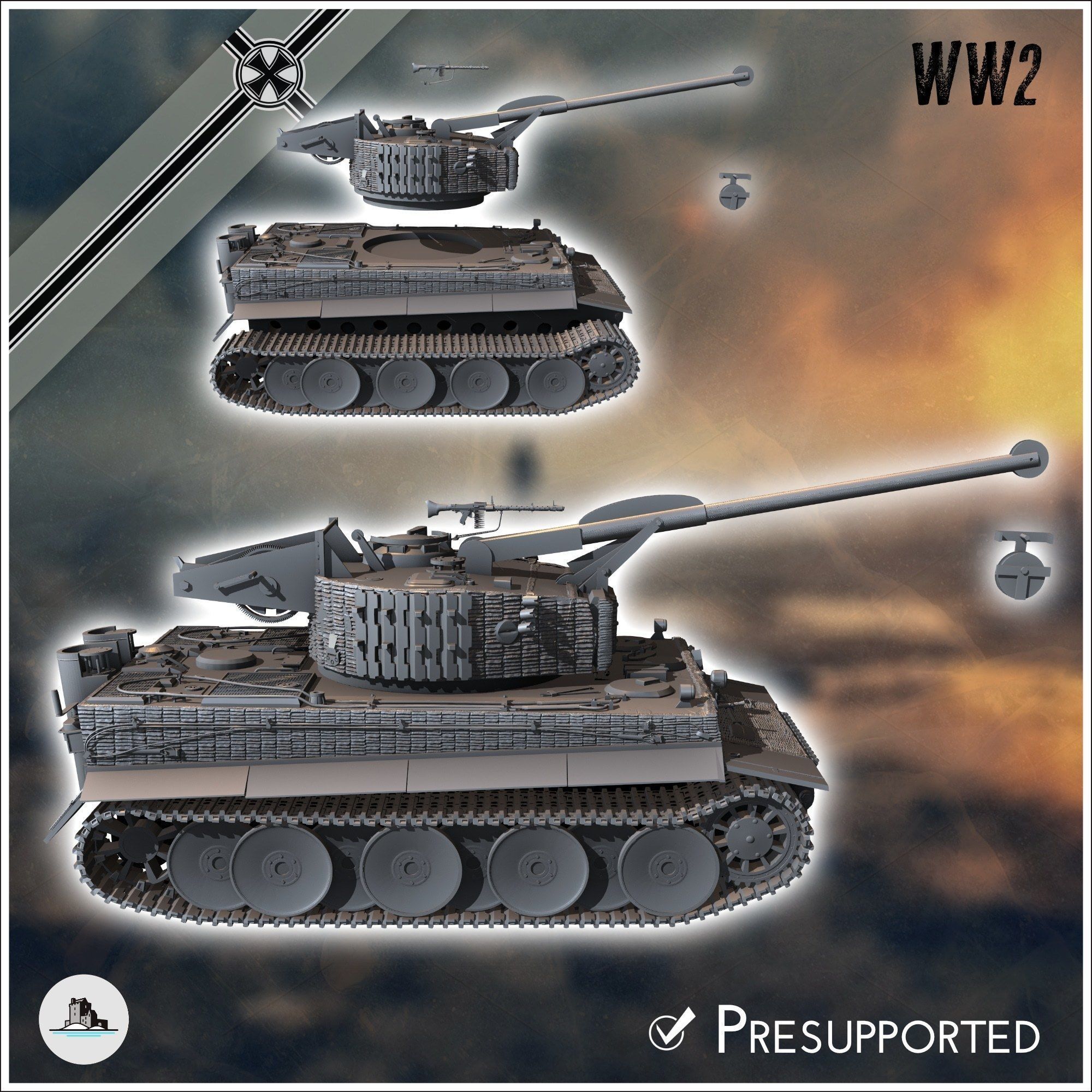 Panzer VI Tiger Ausf E Bergetiger heavy engineering tank - minia 3D print model_1