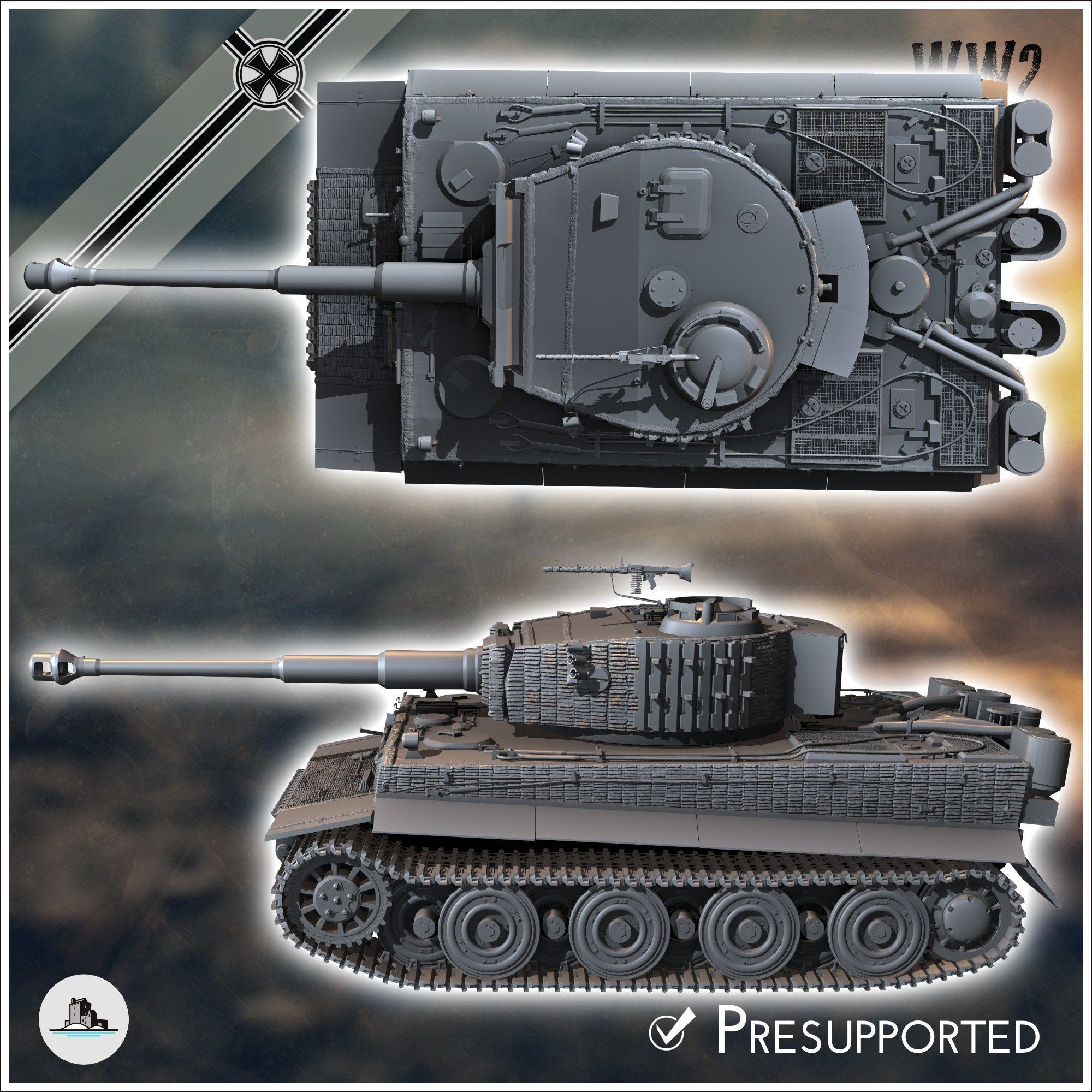 Panzer VI Tiger Ausf E 1944 late - miniatures tabletop scenery 3D print model_4
