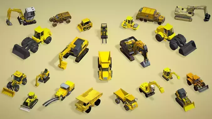 22 Realistic Construction Vehicle Pack - Lowpoly Low-poly 3D model