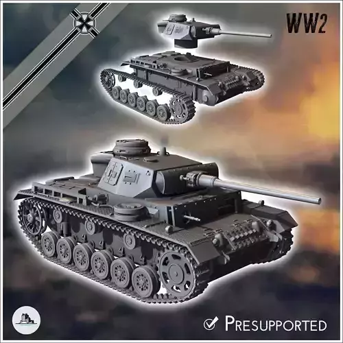 Panzer III Ausf L - miniatures tabletop scenery 3D print model