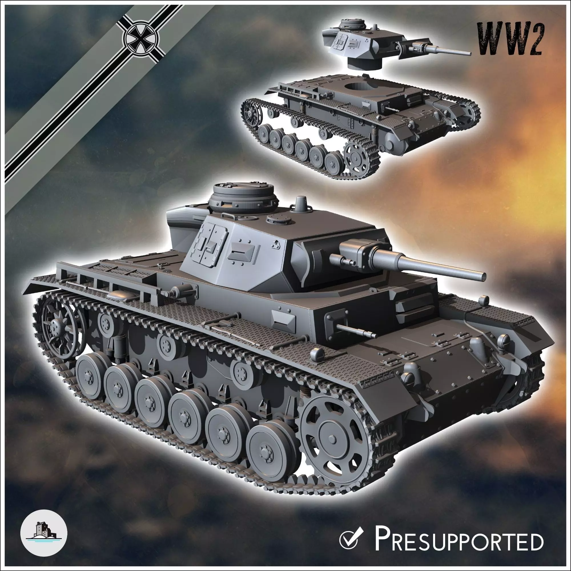 Panzer III Ausf J early - miniatures tabletop scenery 3D print model