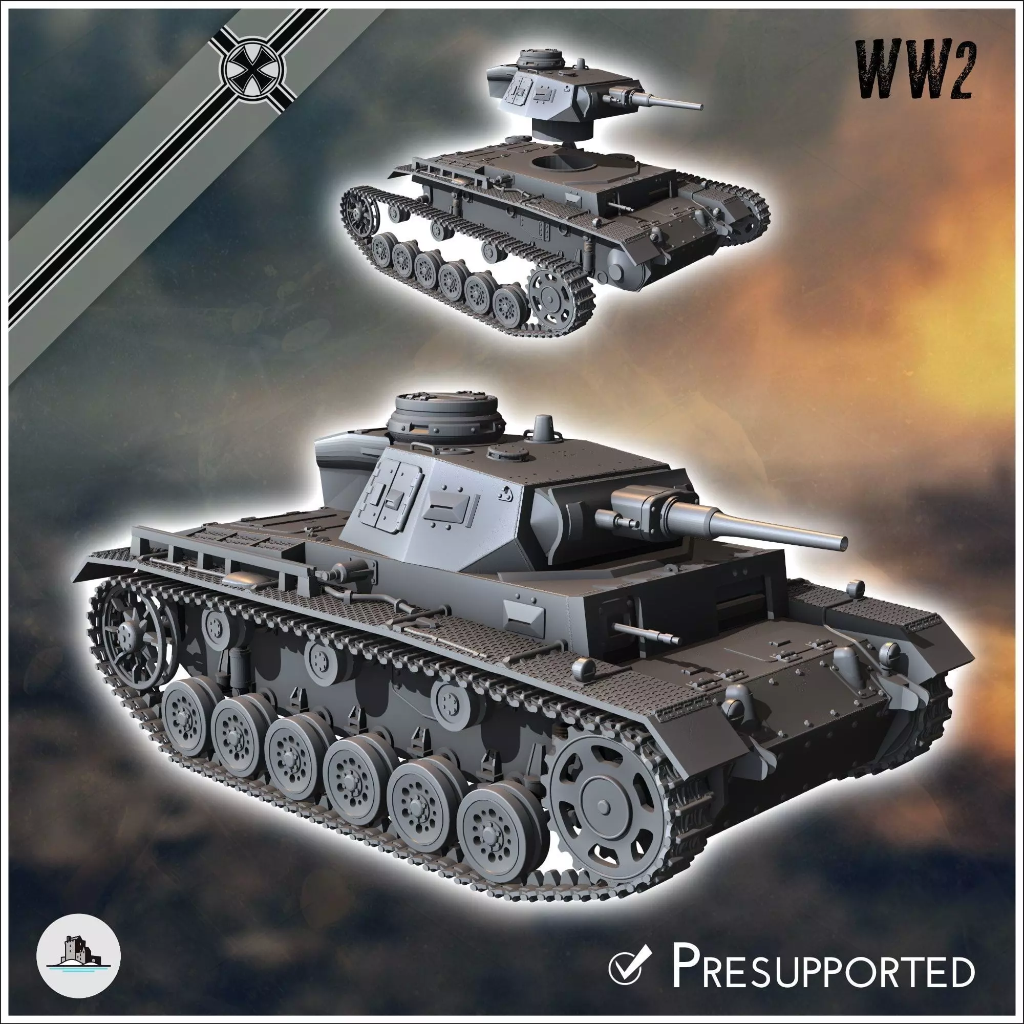 Panzer III Ausf H - miniatures tabletop scenery 3D print model