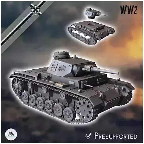Panzer III Ausf F - miniatures tabletop scenery 3D print model