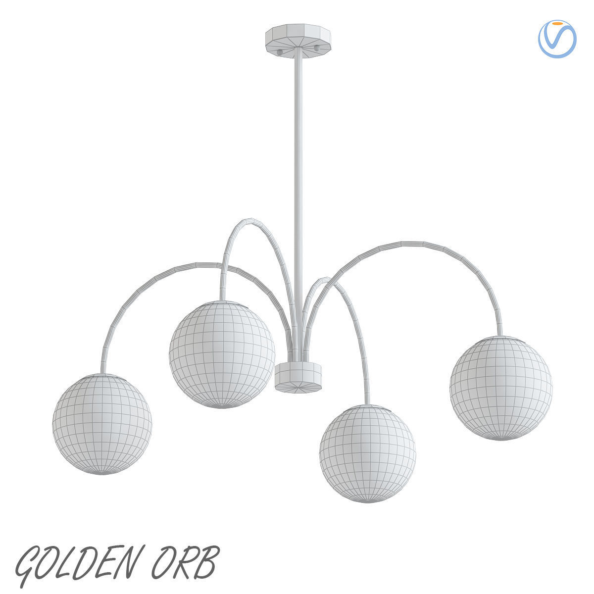 Golden Orb Chandelier 3D model_1