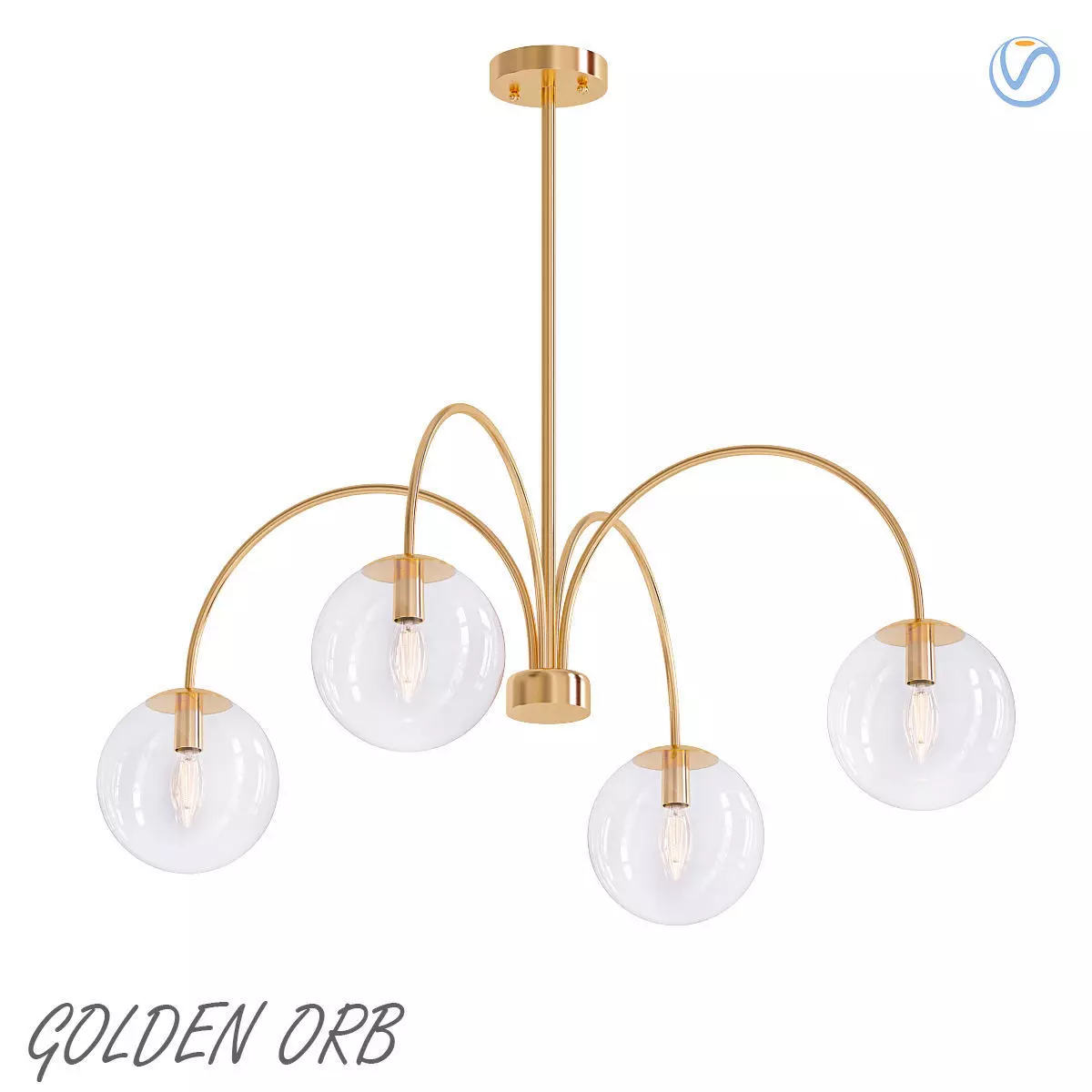 Golden Orb Chandelier 3D model_0