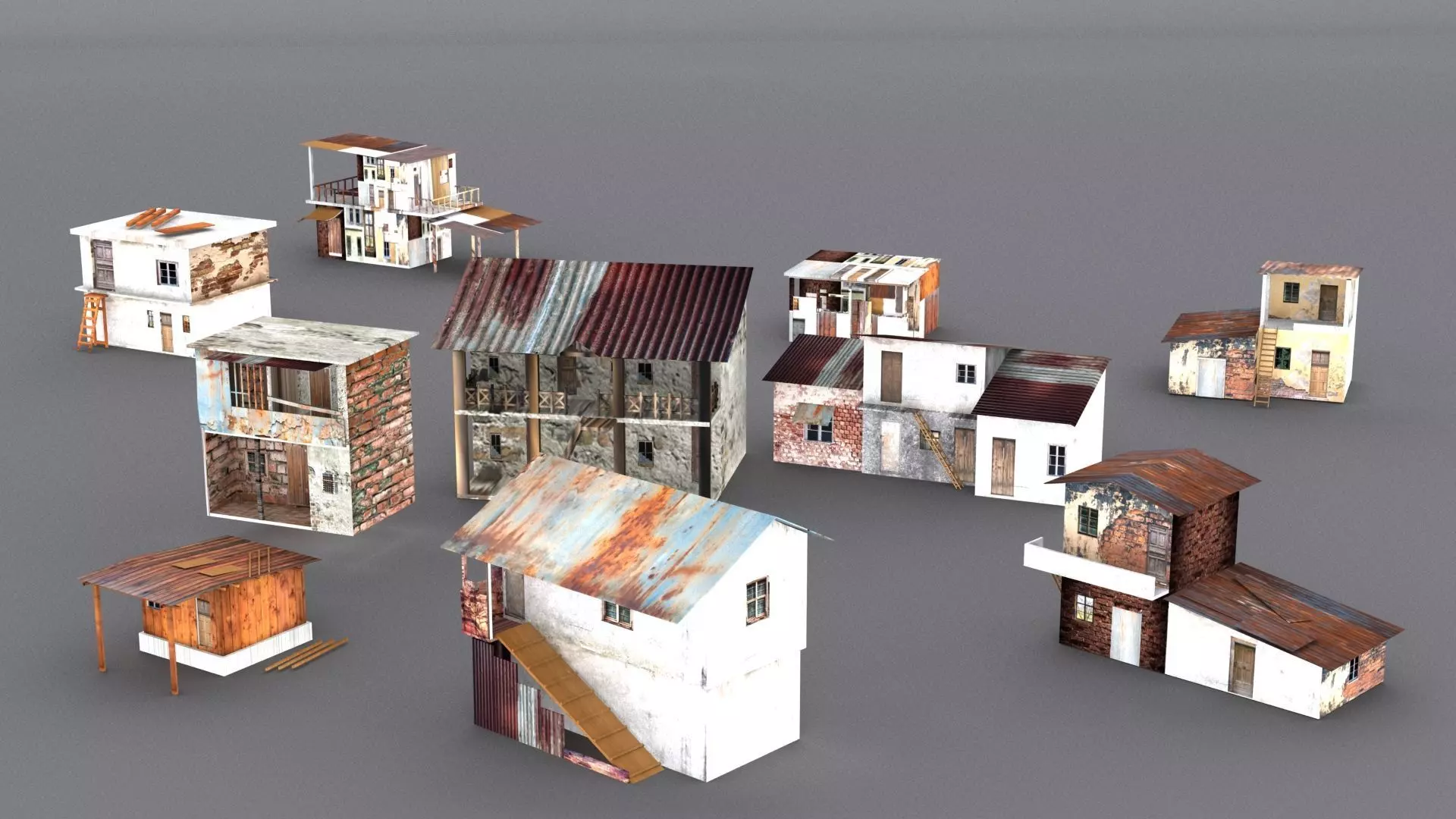 10 Slum Collection Low-poly 3D model_0