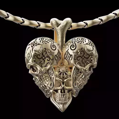 Skull heart pendant silver gold printable jewelry 3D model