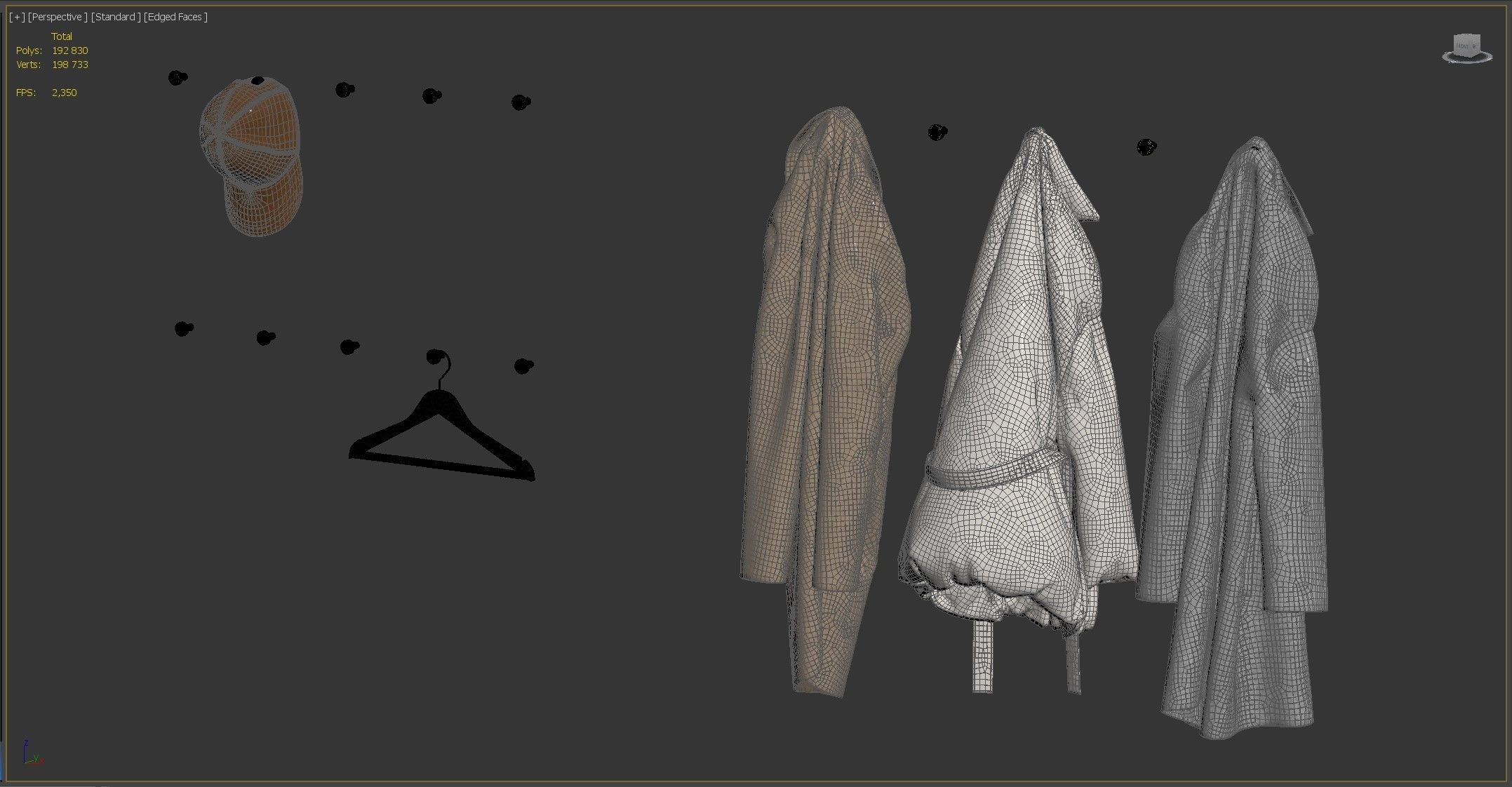 Outerwear and cap on hooks Set 01 3D model_10