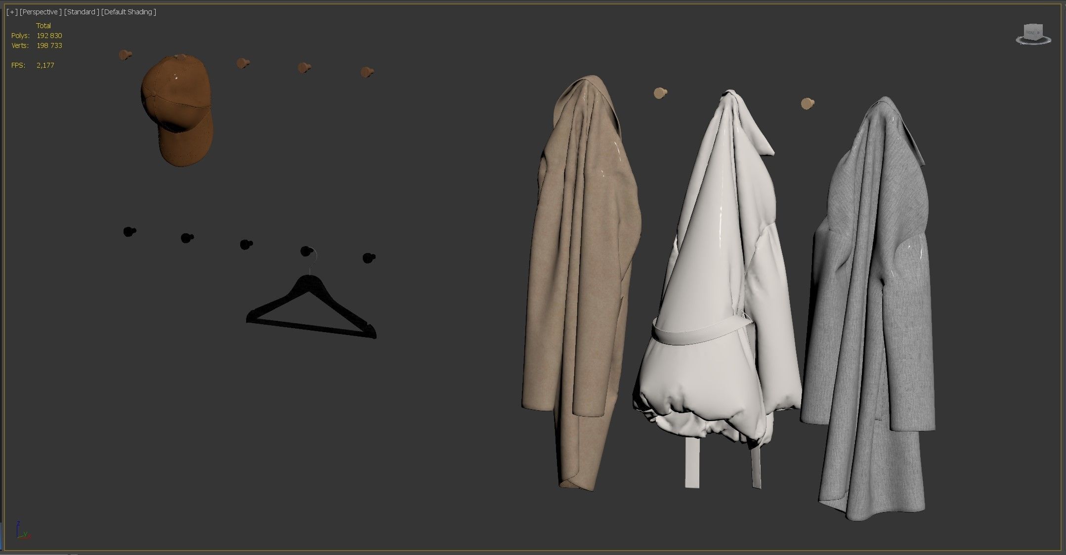 Outerwear and cap on hooks Set 01 3D model_9