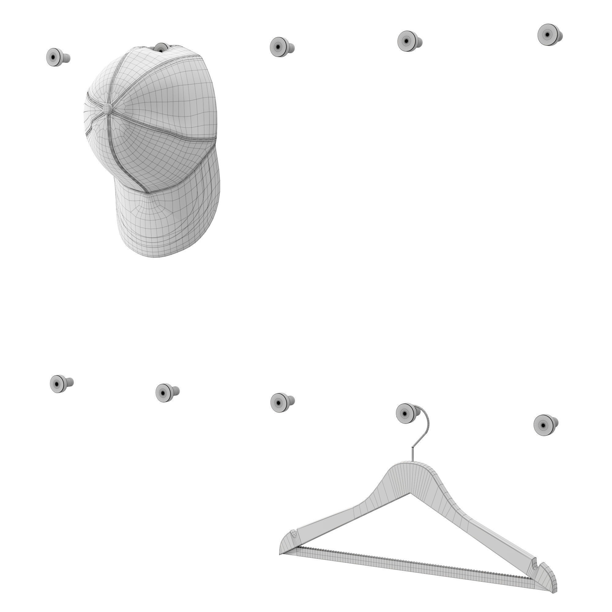 Outerwear and cap on hooks Set 01 3D model_5