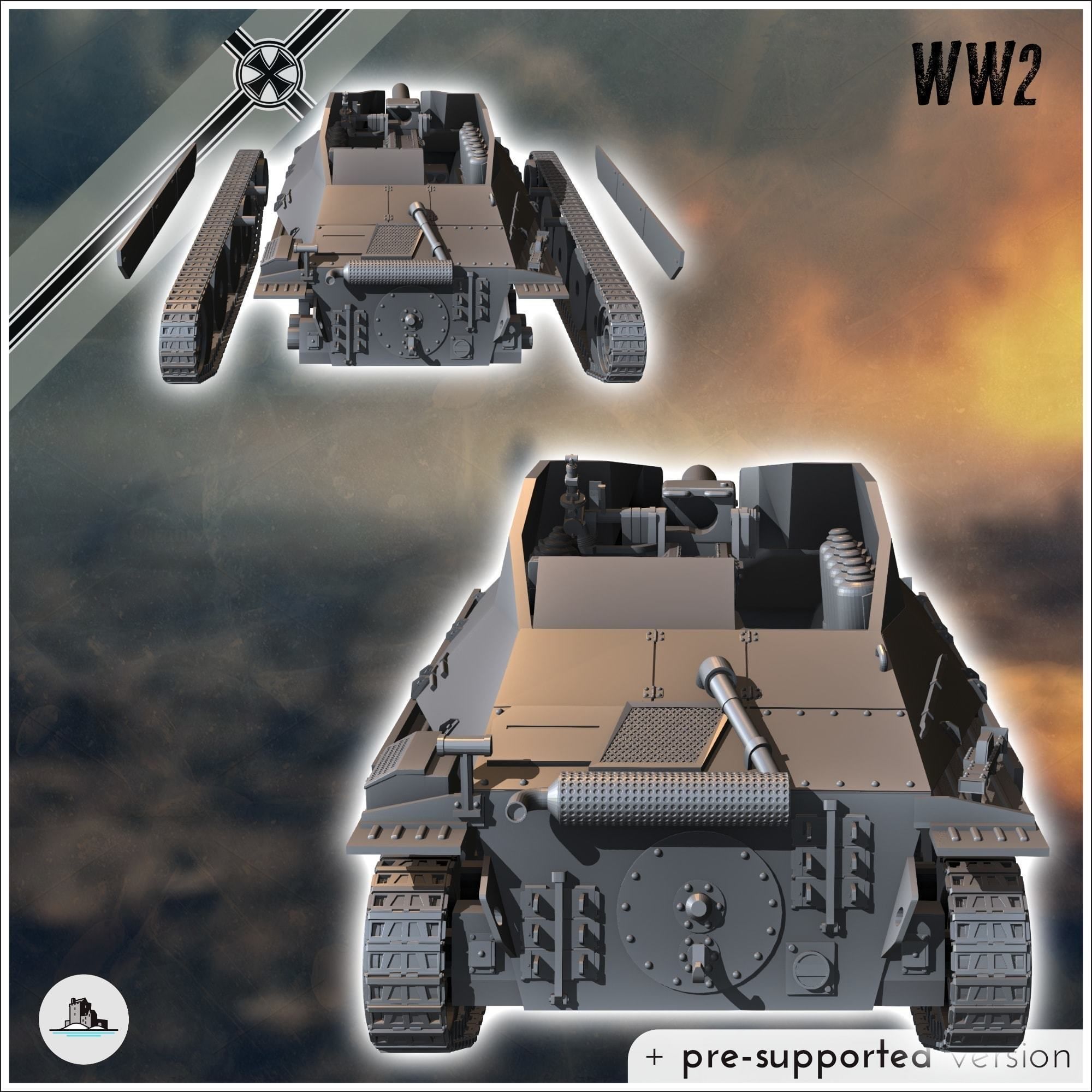 15 cm sIG 332 Sf auf Jagdpanzer 38t - miniatures tabletop scener 3D print model_2