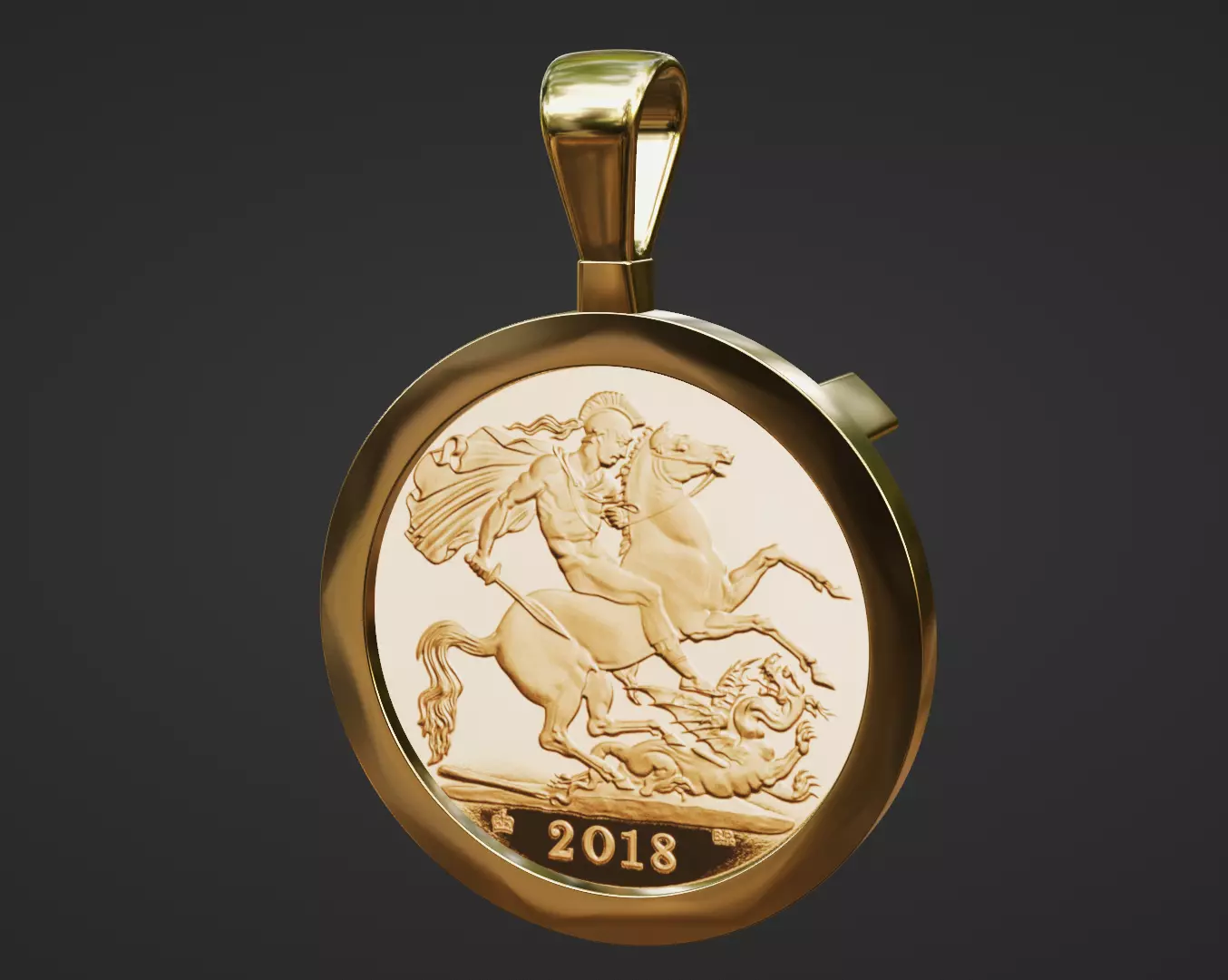 half sovereign gold coin frame mount bezel pendant 3D print model_0