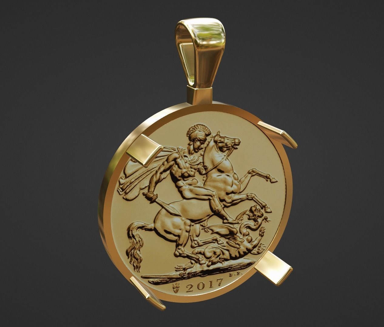 half sovereign gold coin frame mount bezel pendant 3D print model_1