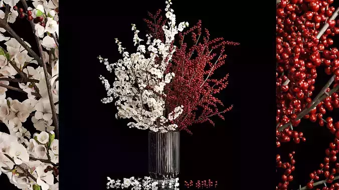 White sakura bouquet blossoming cherry branches Ilex 339