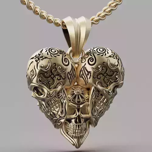 Skull heart pendant silver gold printable jewelry 3D model