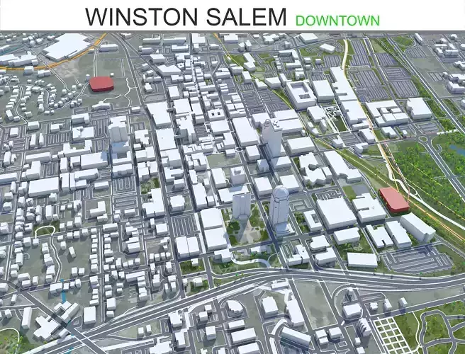 Winston Salem Downtown North Carolina USA Low-poly 3D model