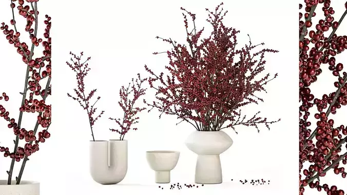 Beautiful bouquet of branches with red Ilex berries 341 3D model