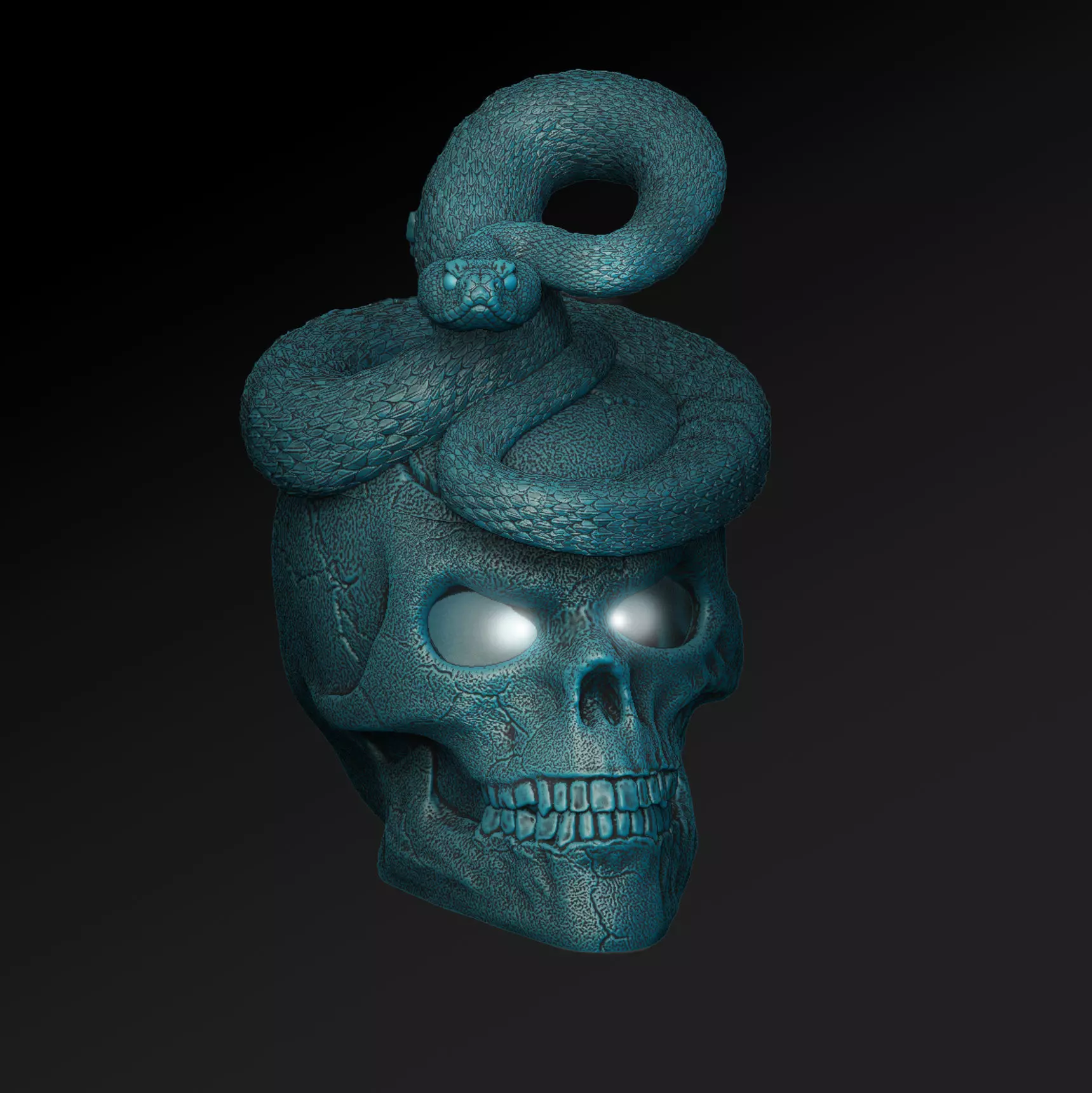 Skull with Rattlesnake - Eyes Open - Hollow Inside 3D print model