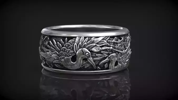 Japanese Style Heron and Flower Traditional Ornamental Band