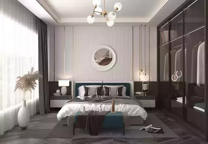 Modern Bedroom Scene 8 3D model