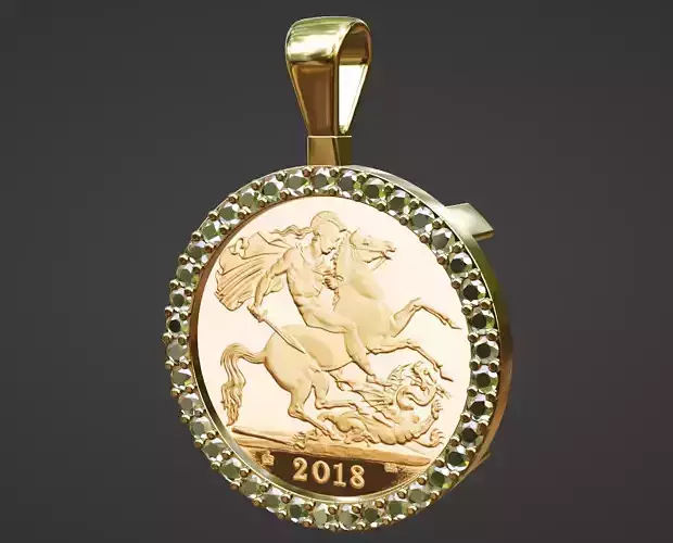 diamond half sovereign gold coin frame mount bezel pendant