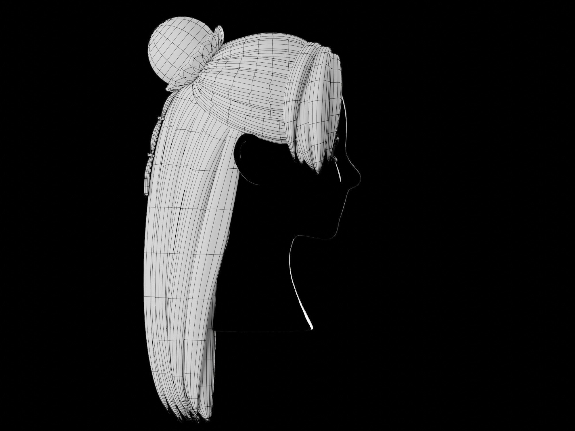 Anime hair style 08 Low-poly 3D model_15