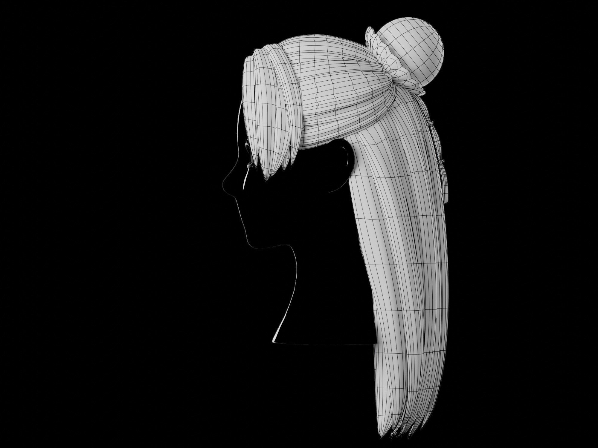 Anime hair style 08 Low-poly 3D model_11