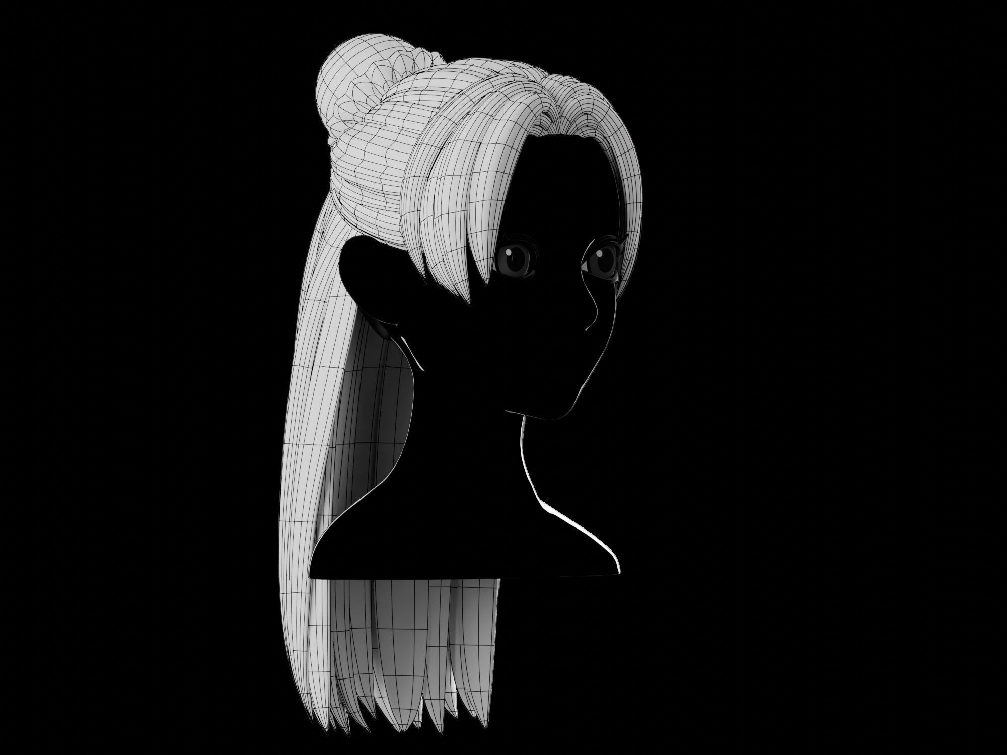 Anime hair style 08 Low-poly 3D model_16