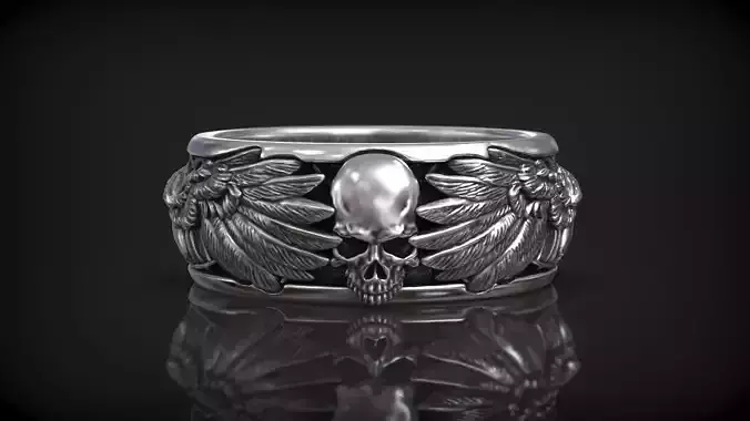 Mystical Crows Bird and Skull Gothic Raven Wings Band 3D print model