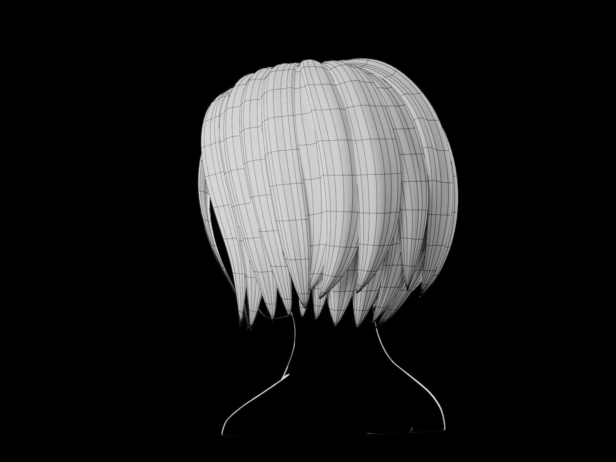 Anime hair style 11 Low-poly 3D model_12