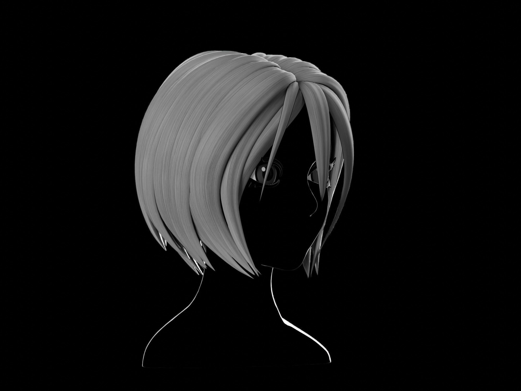 Anime hair style 11 Low-poly 3D model_8