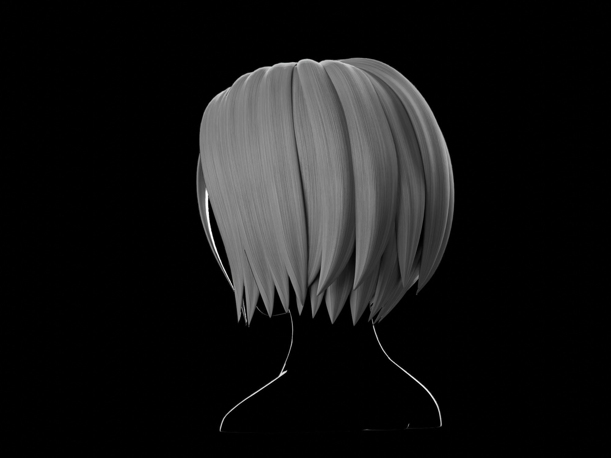 Anime hair style 11 Low-poly 3D model_4