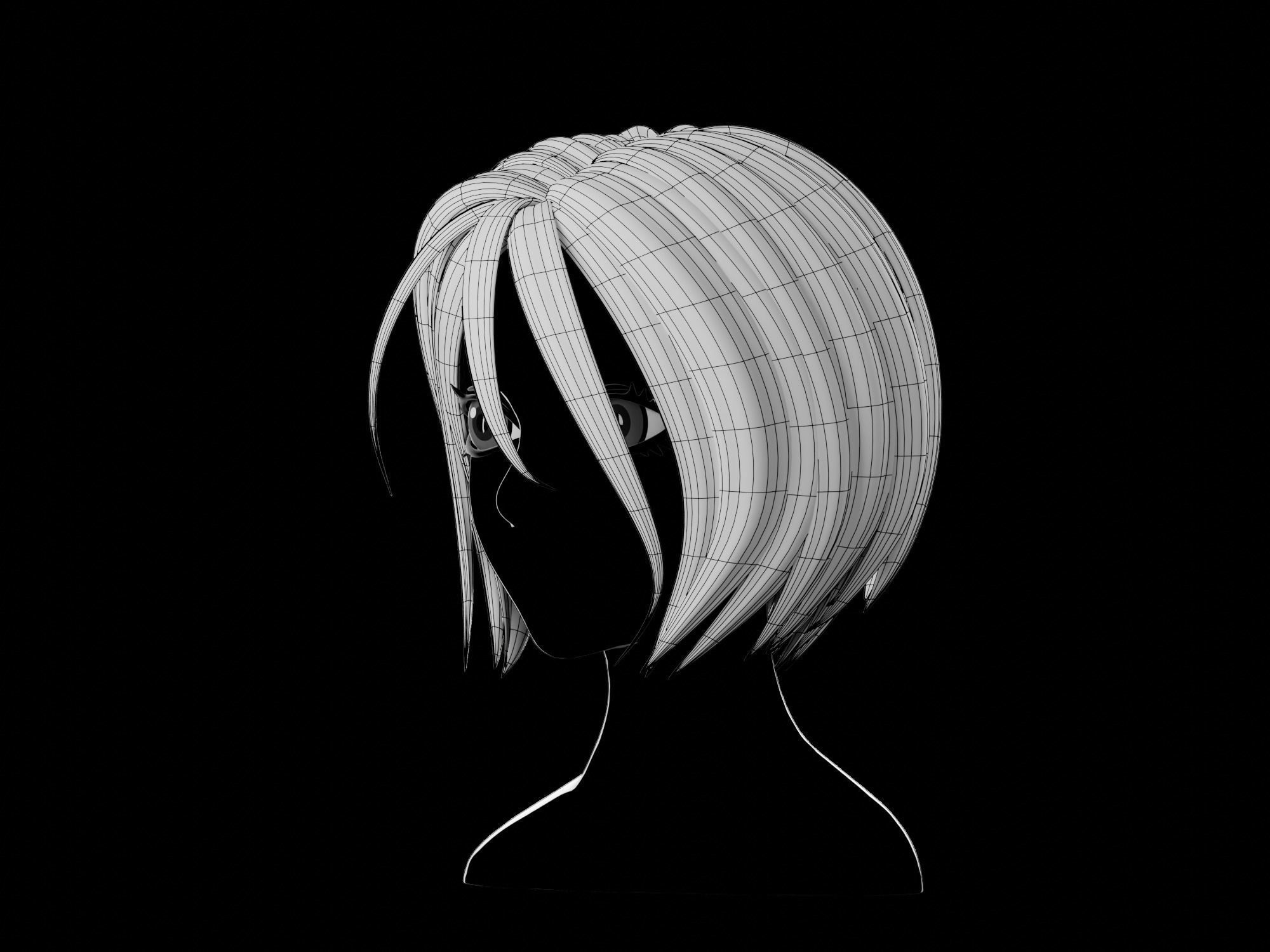 Anime hair style 11 Low-poly 3D model_10