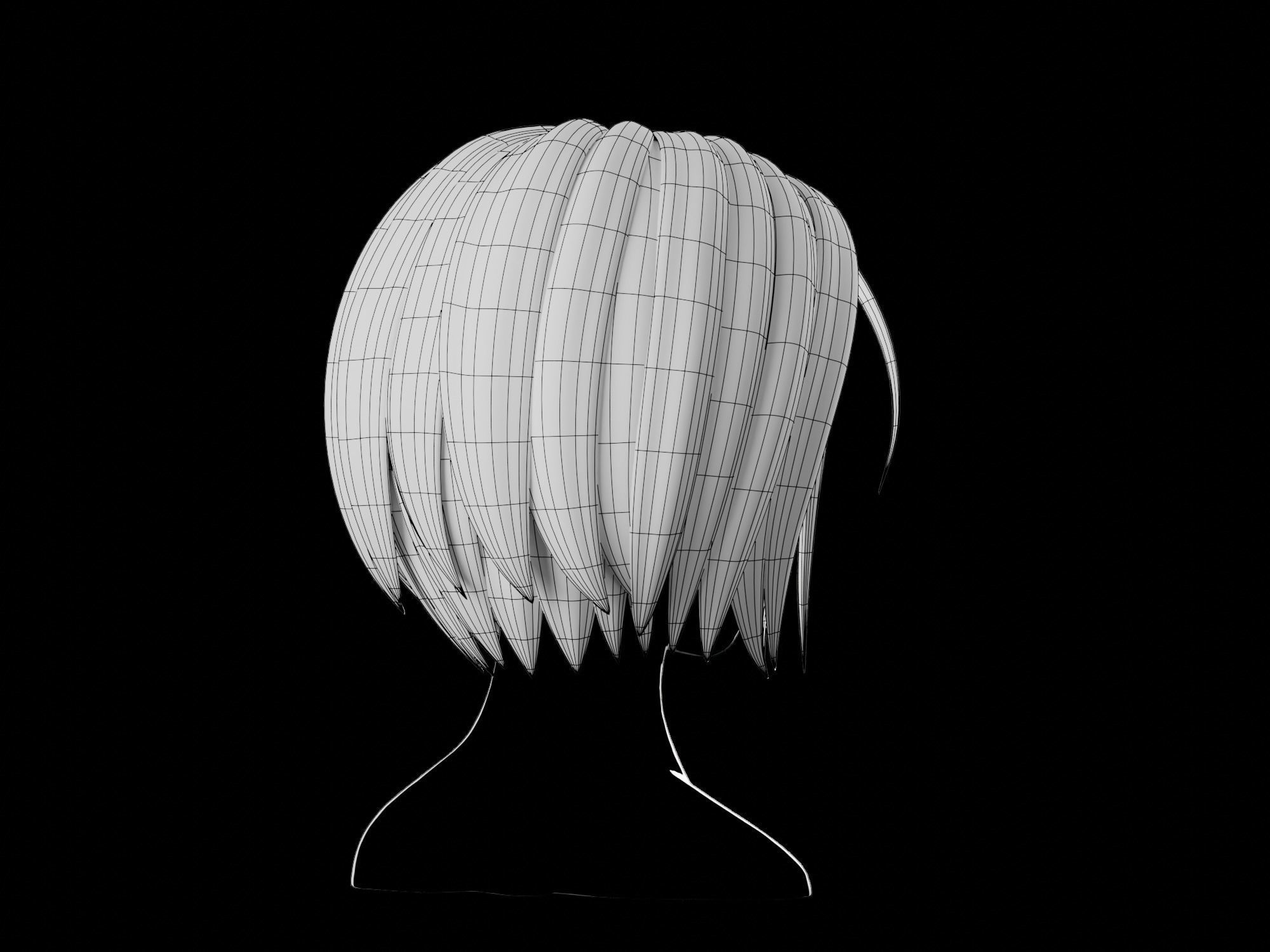 Anime hair style 11 Low-poly 3D model_14