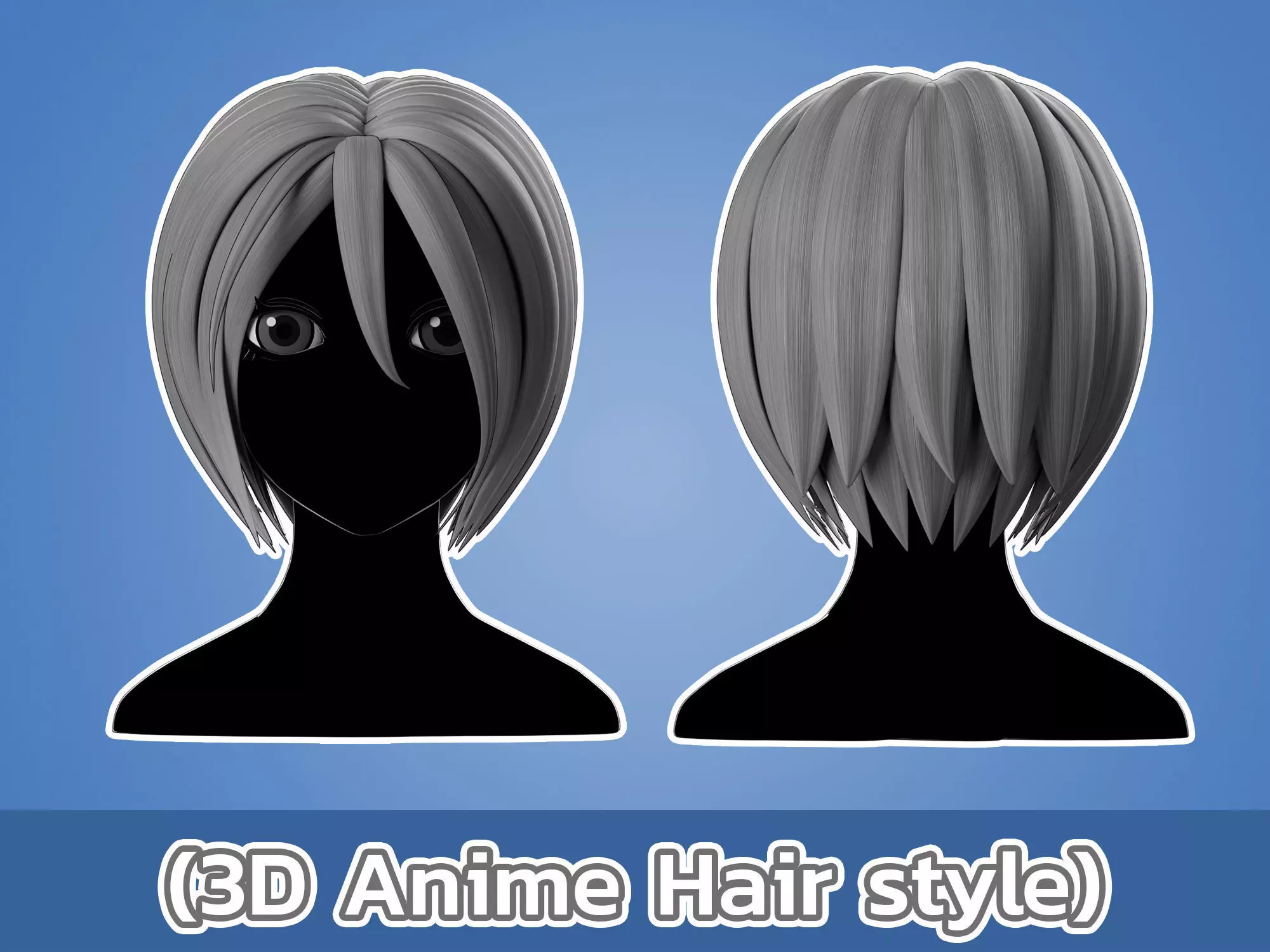 Anime hair style 11 Low-poly 3D model_0