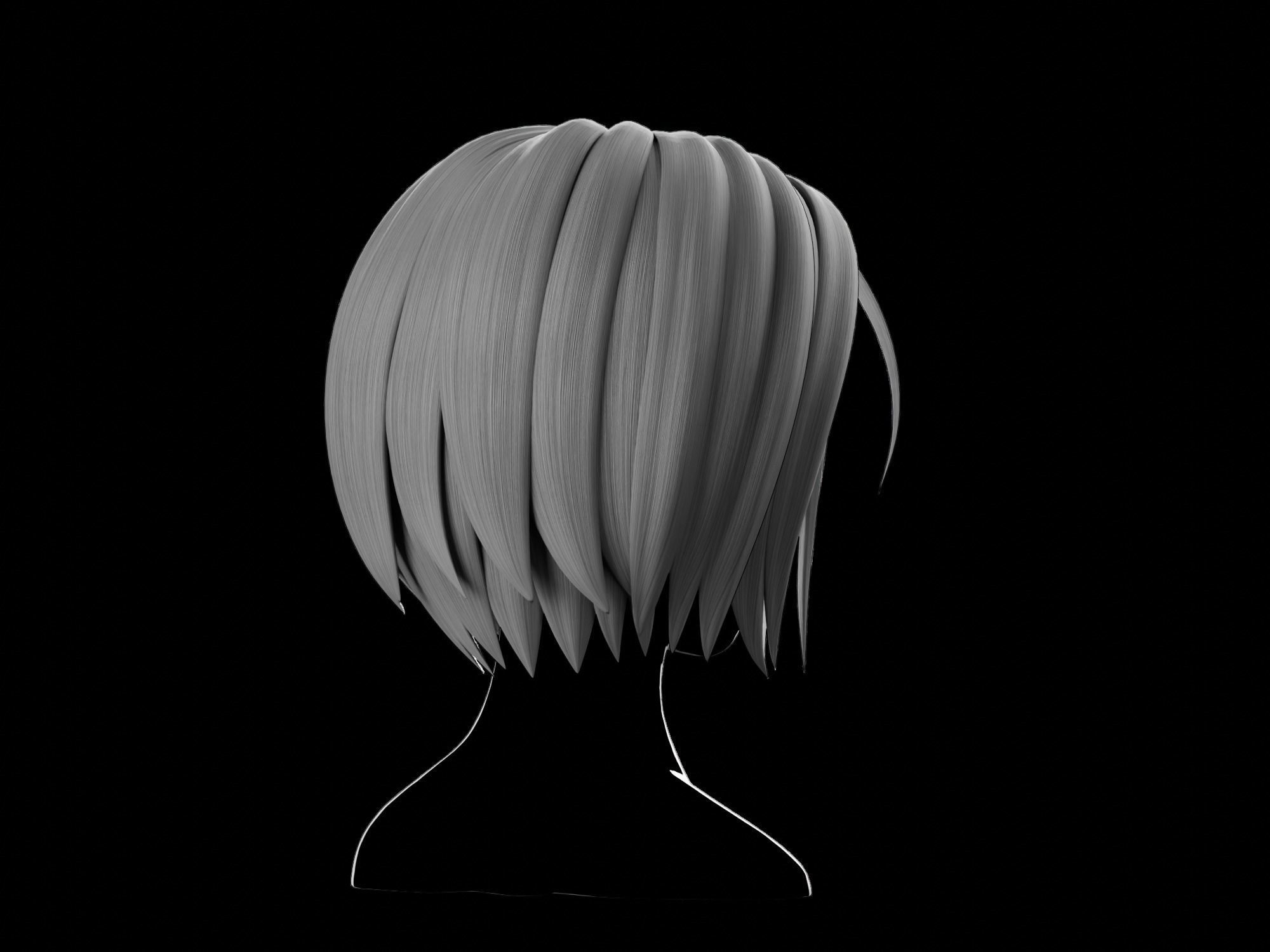 Anime hair style 11 Low-poly 3D model_6