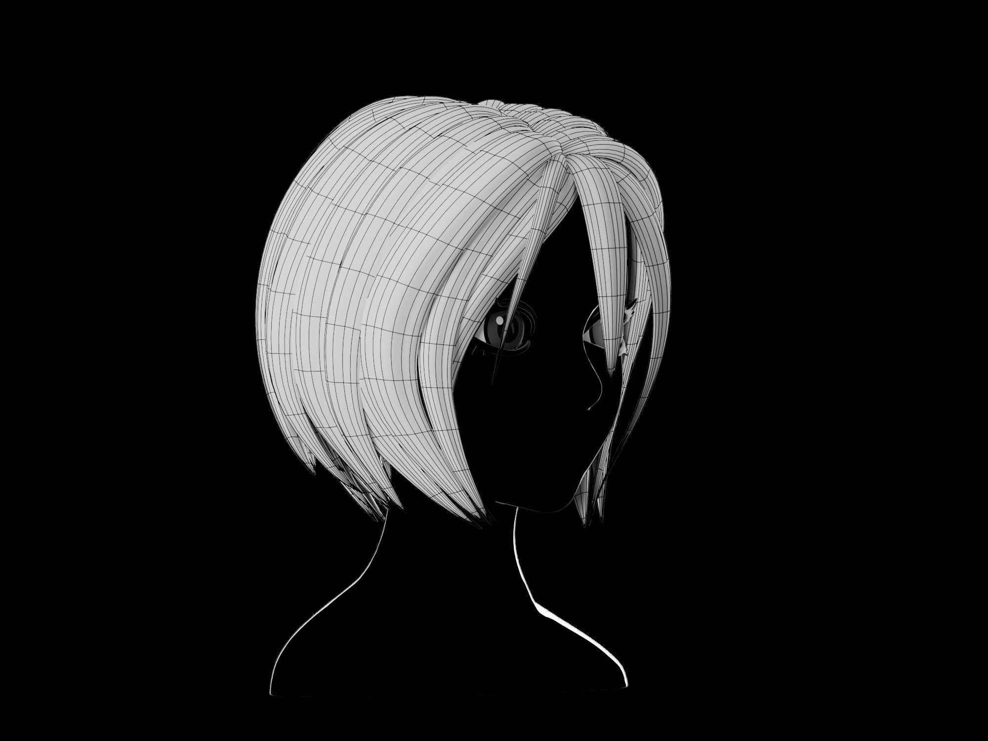 Anime hair style 11 Low-poly 3D model_16