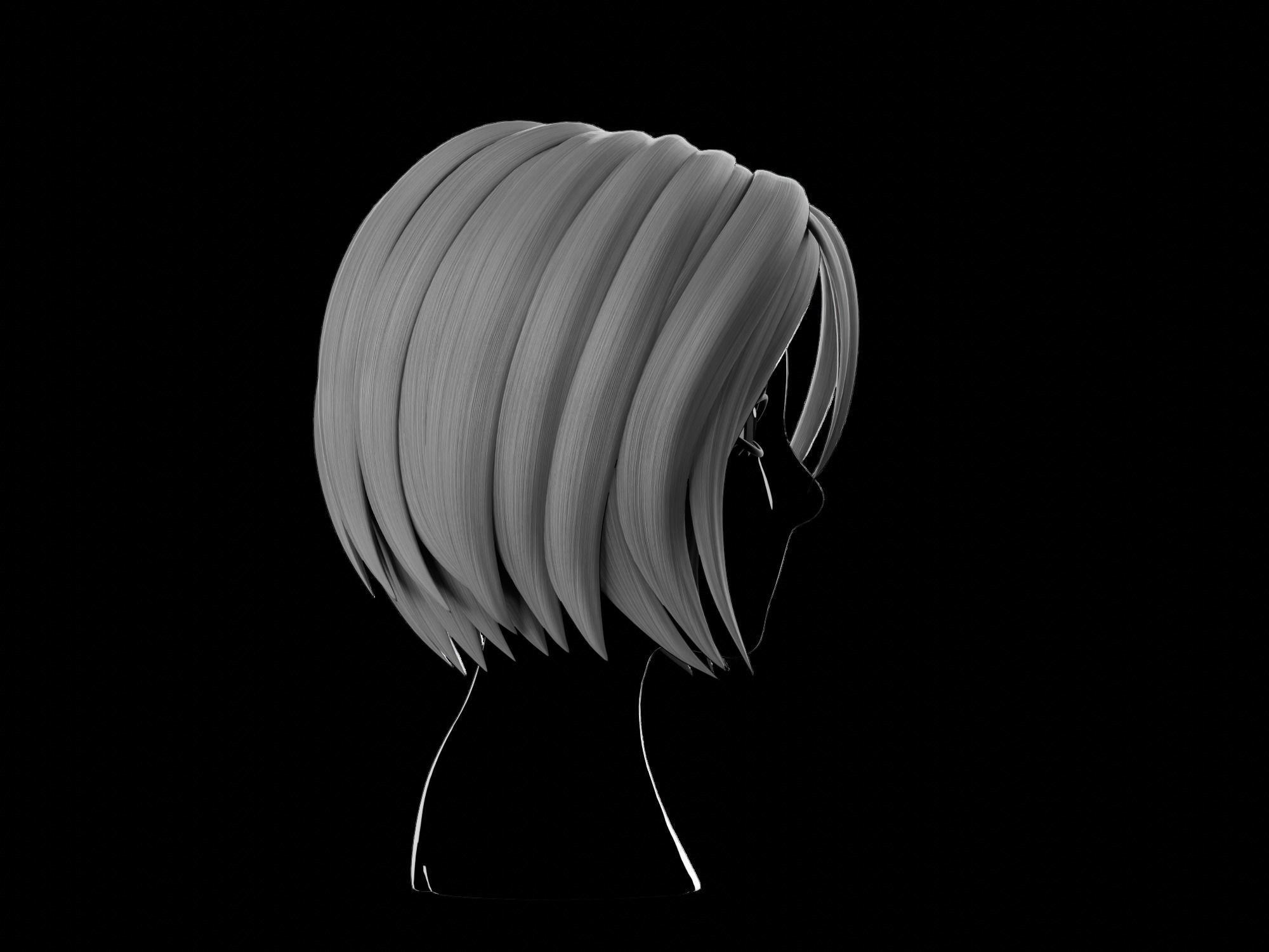 Anime hair style 11 Low-poly 3D model_7