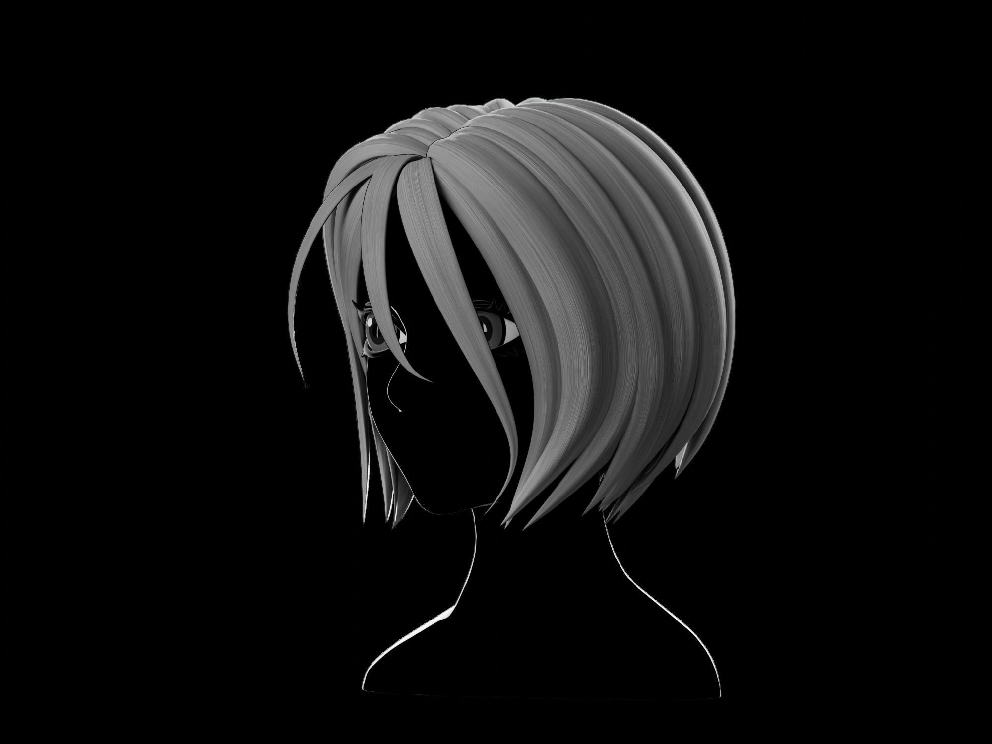 Anime hair style 11 Low-poly 3D model_2