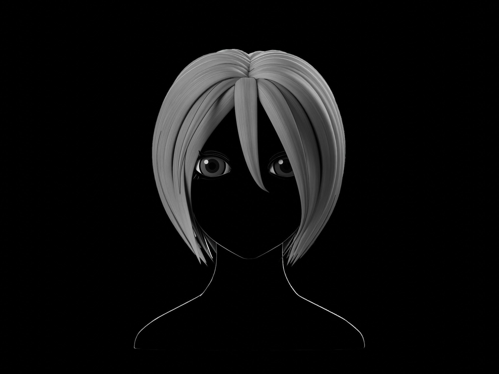 Anime hair style 11 Low-poly 3D model_1