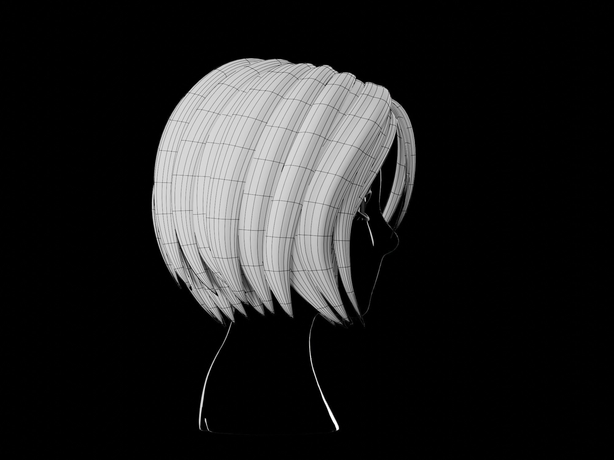 Anime hair style 11 Low-poly 3D model_15