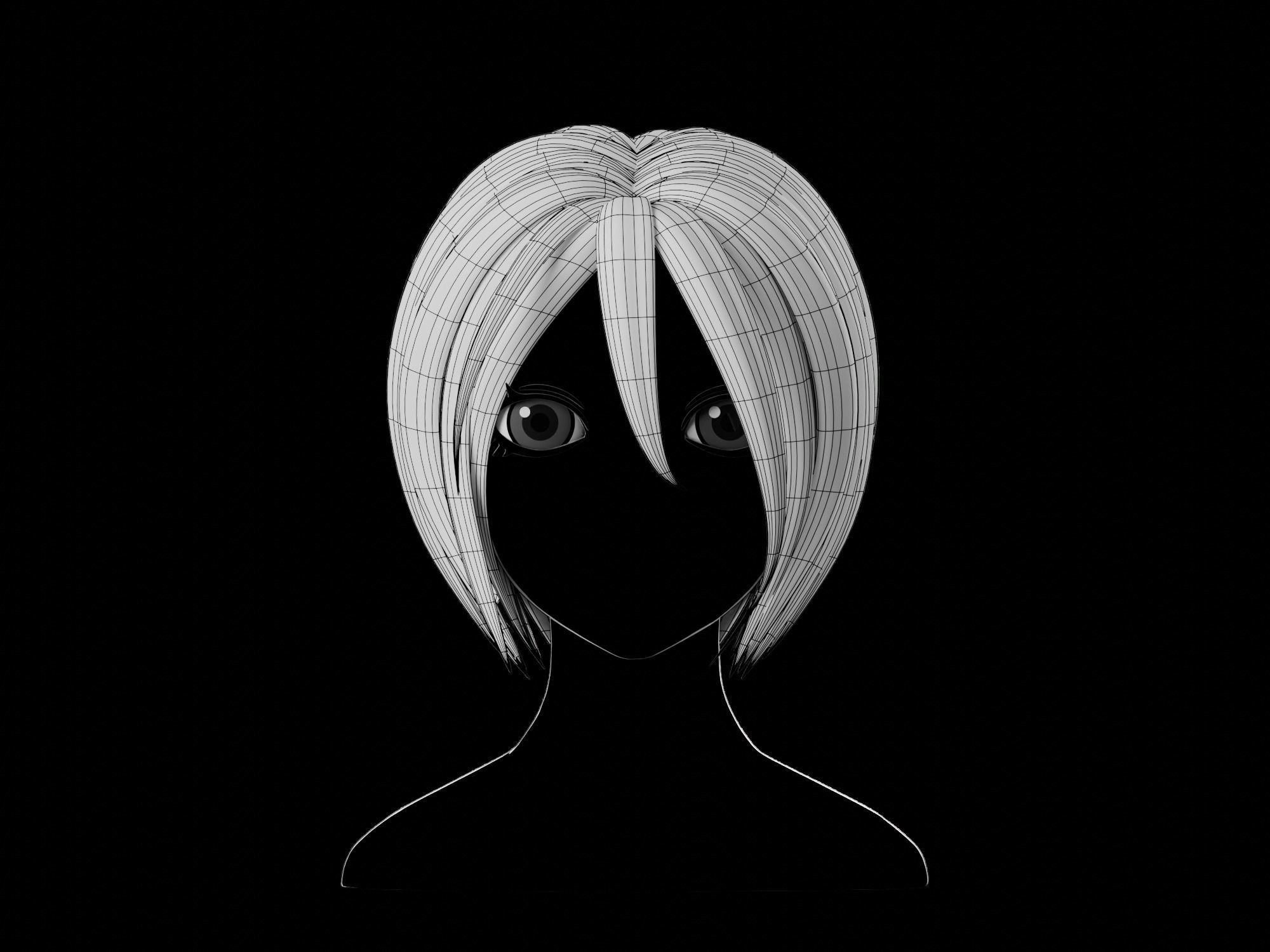 Anime hair style 11 Low-poly 3D model_9