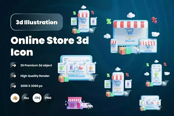 Online Store 3d Illustration Icon Pack