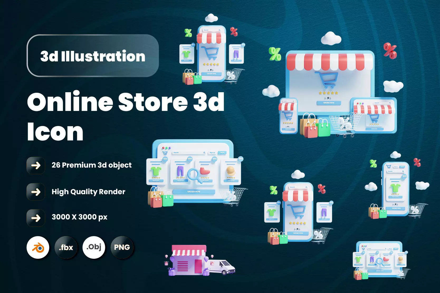 Online Store 3d Illustration Icon Pack 3D model_0