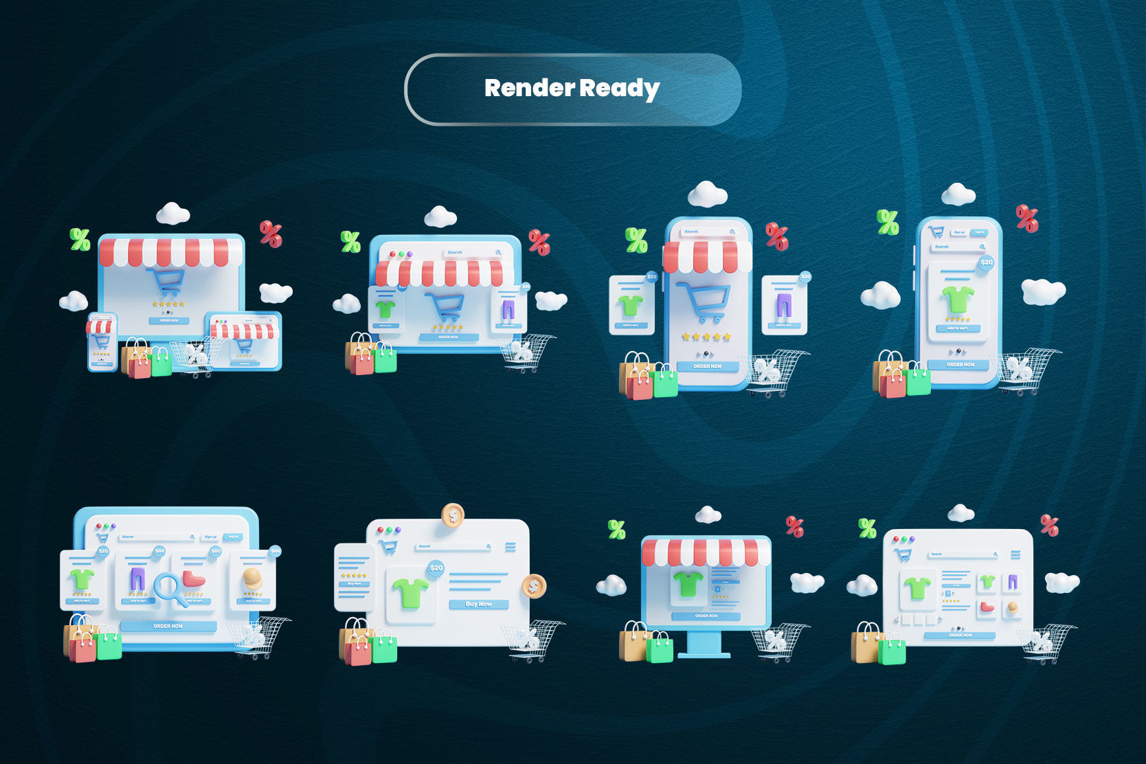 Online Store 3d Illustration Icon Pack 3D model_1