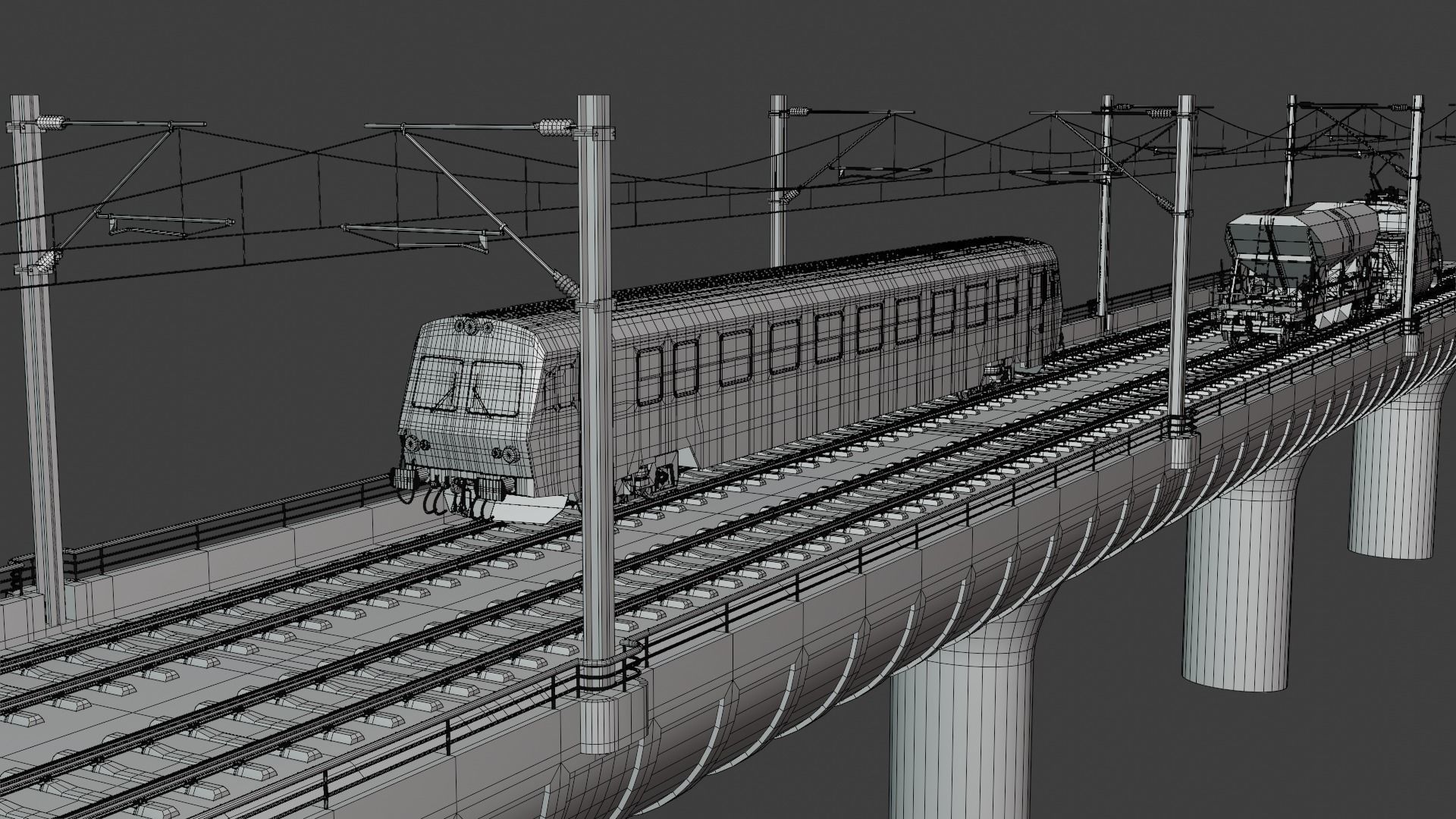 Bridge with passenger and cargo trains II 3D model_3